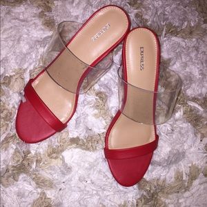 NWOT Red Leather Clear- Strap Wedge